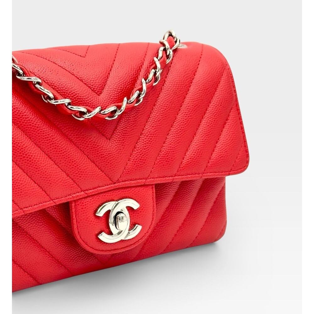 Rectangular Flap Mini Caviar Chevron Leather Shou… - image 3